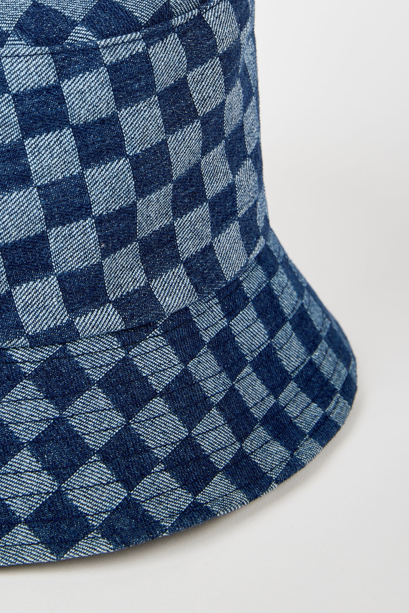 Blue denim contrast checks bucket hat