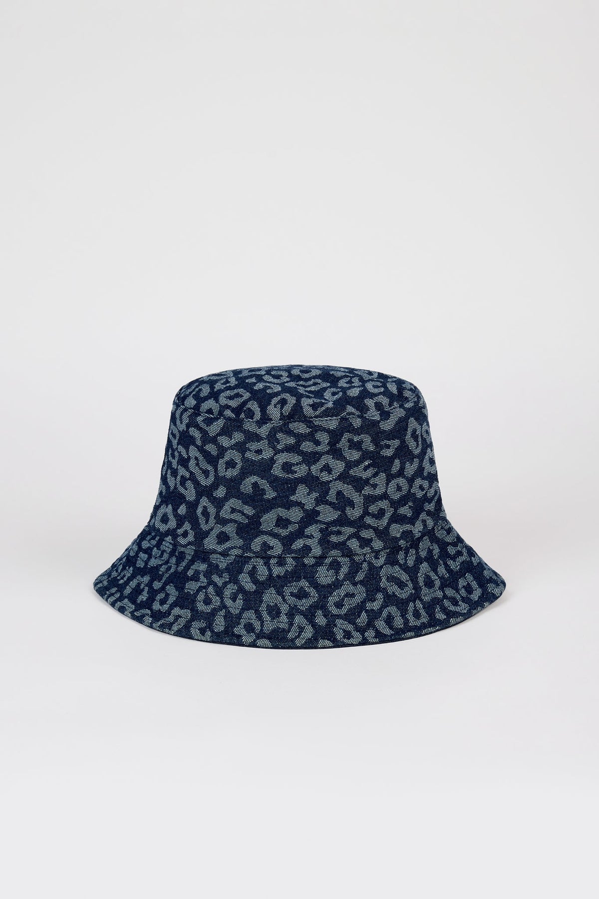 Blue denim leopard bucket hat