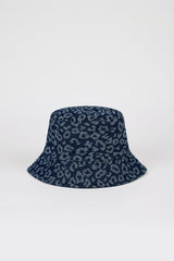 Blue denim leopard bucket hat