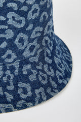 Blue denim leopard bucket hat