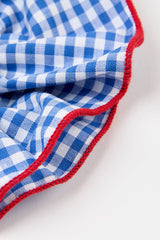 Blue gingham and red trim scrunchie