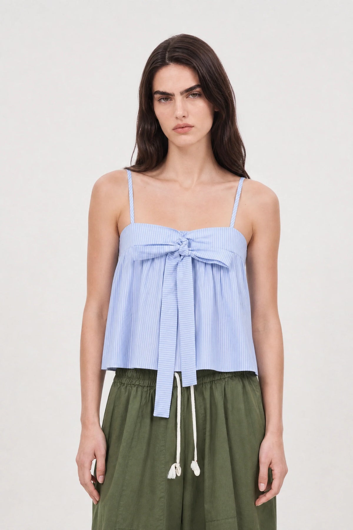 Blue striped bow front tank