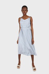 Blue double strap silky maxi dress