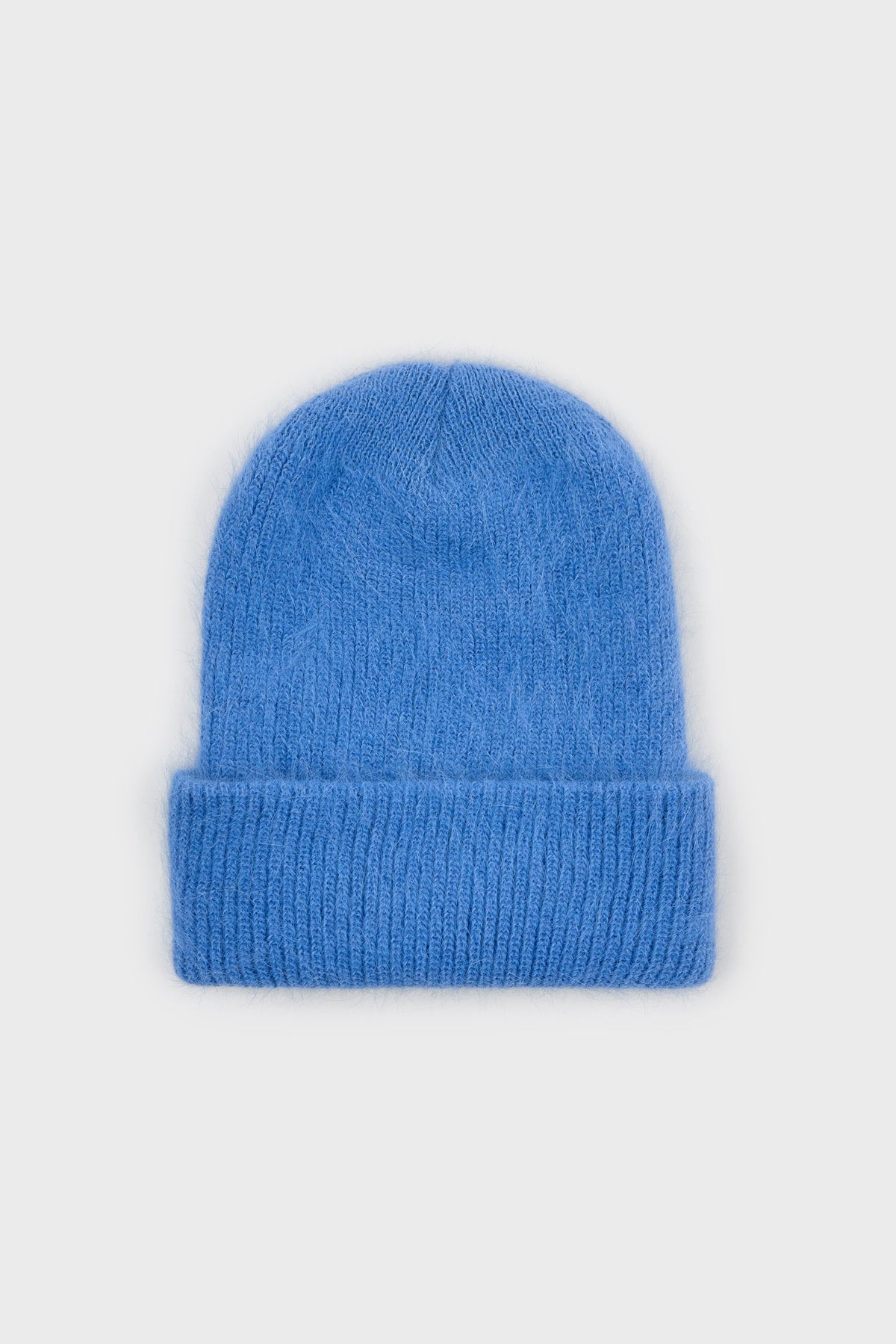 Bright blue mohair beanie hat