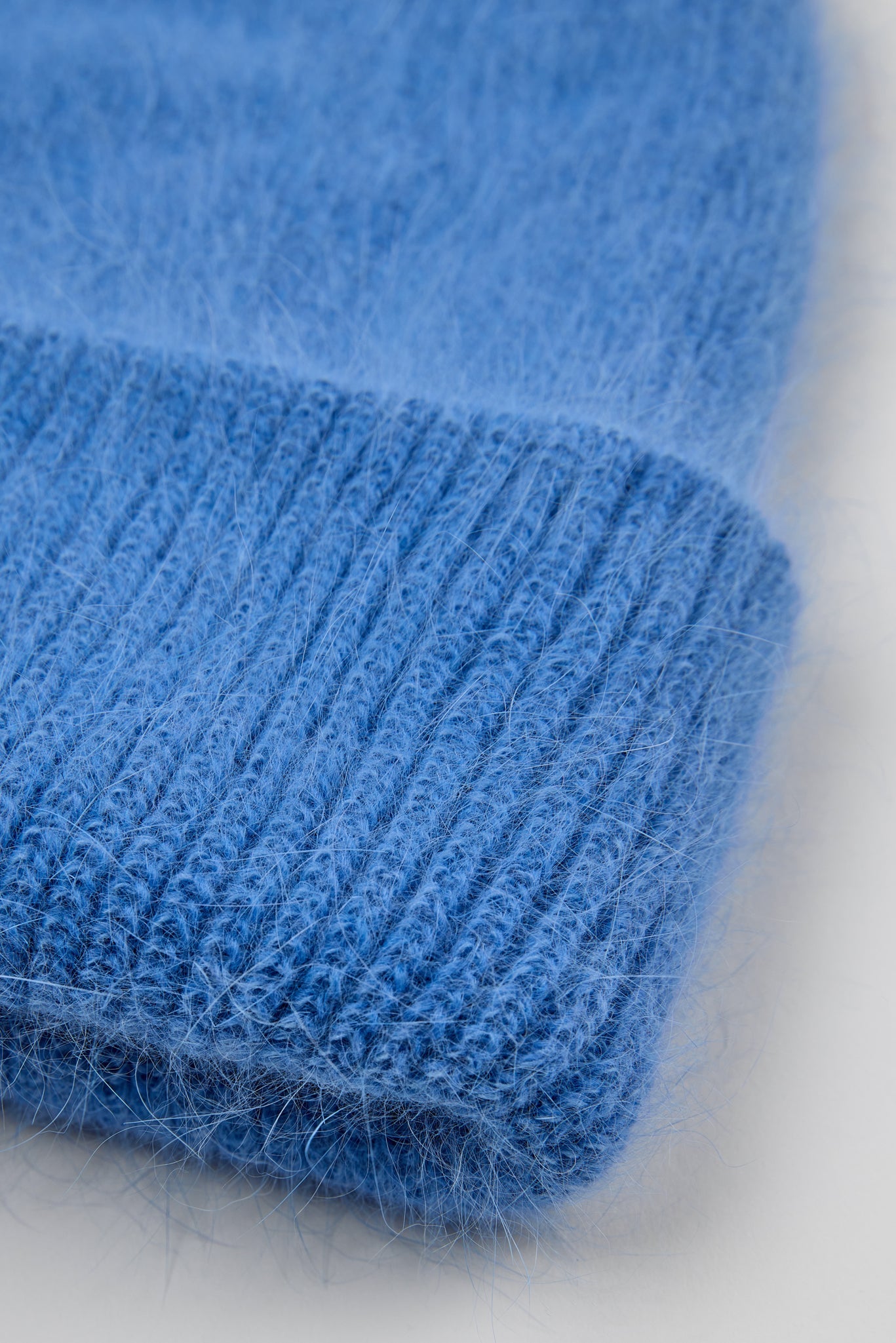 Bright blue mohair beanie hat