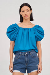 Bright blue puff sleeve blouse