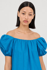 Bright blue puff sleeve blouse