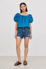 Bright blue puff sleeve blouse