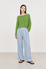 Bright green linen blend ribbed wide fit jumper