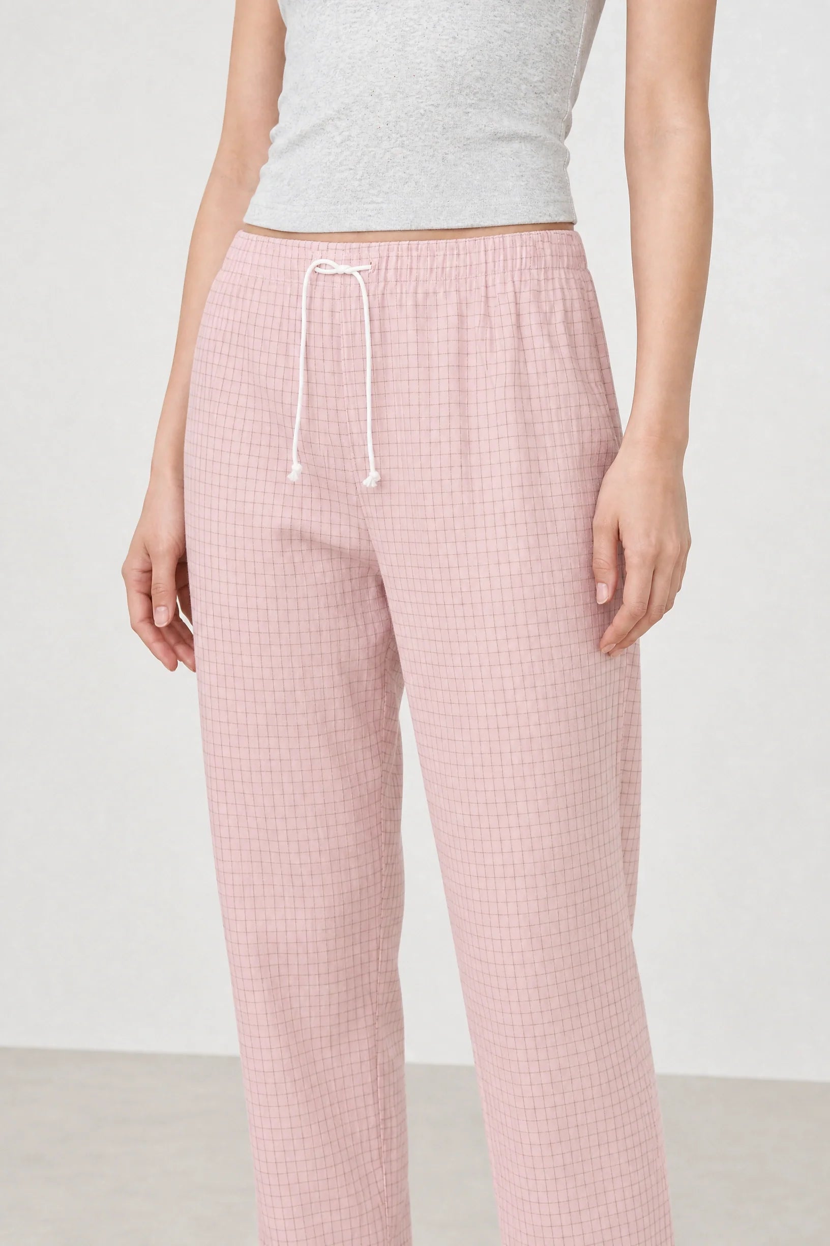 Bright pink checked drawstring trousers