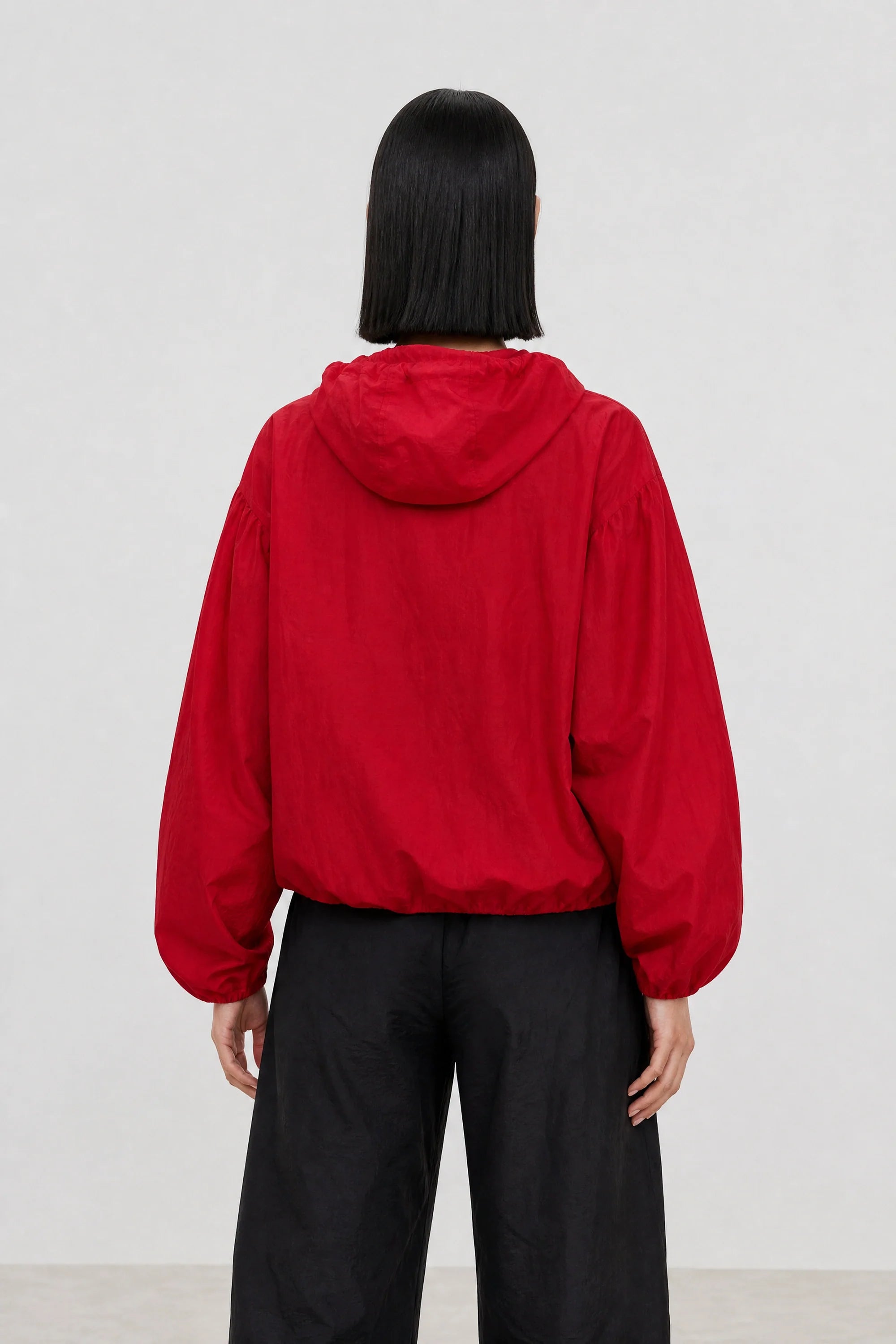 Bright red box textured hooded windbreaker
