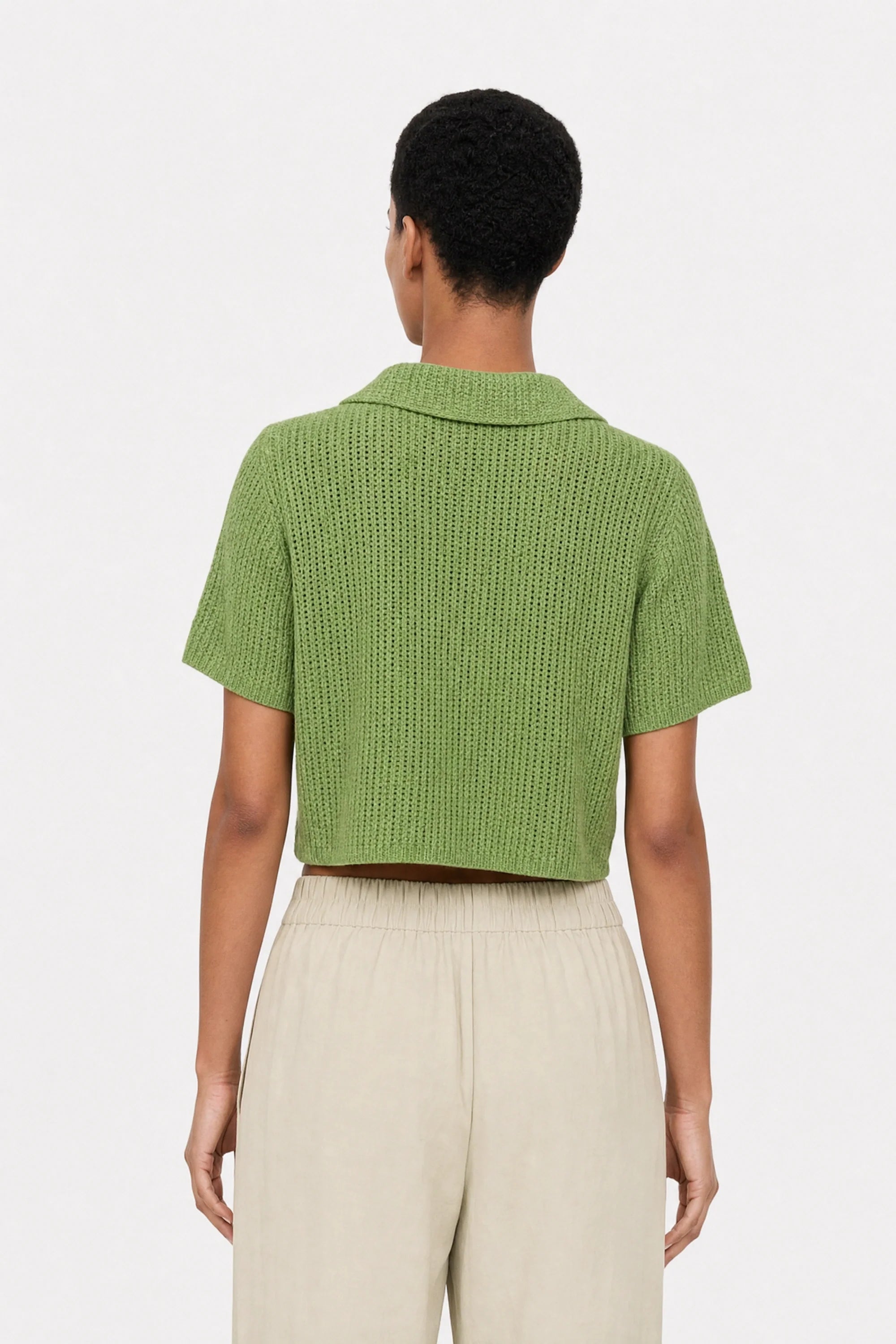 Bright green linen blend short sleeved cardigan