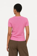 Bright pink thin ribbed tiered knit tee