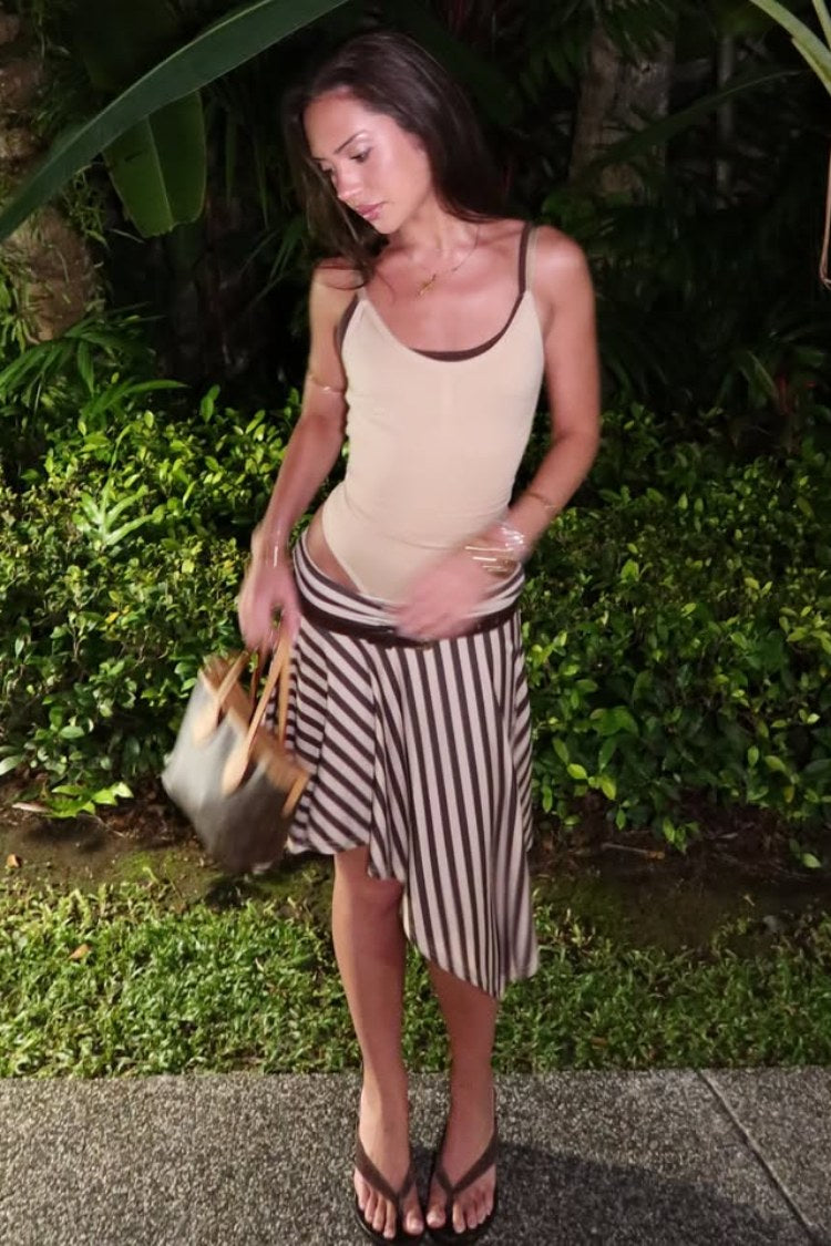 Brighton Brown Stripe Asymmetrical Midi Skirt