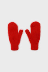 Bright red mohair mittens