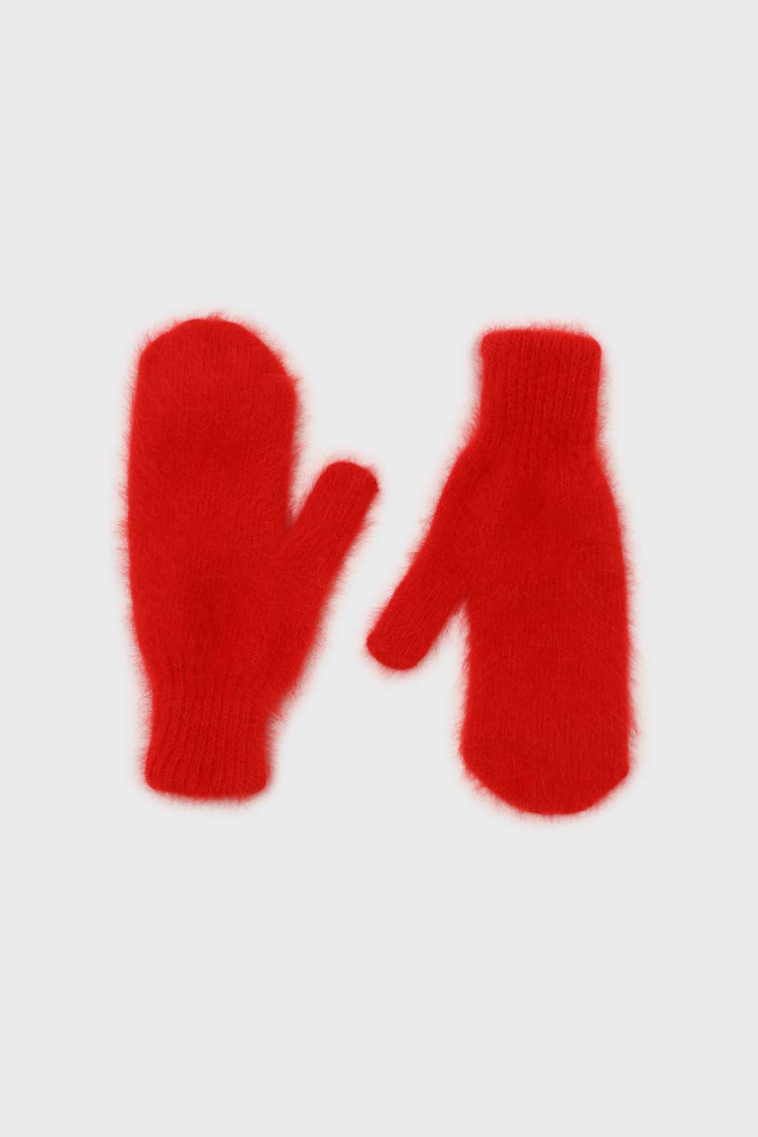 Bright red mohair mittens