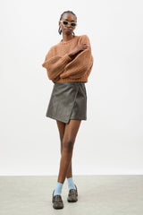 Brown flecked chunky knit cropped jumper