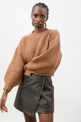 Brown flecked chunky knit cropped jumper