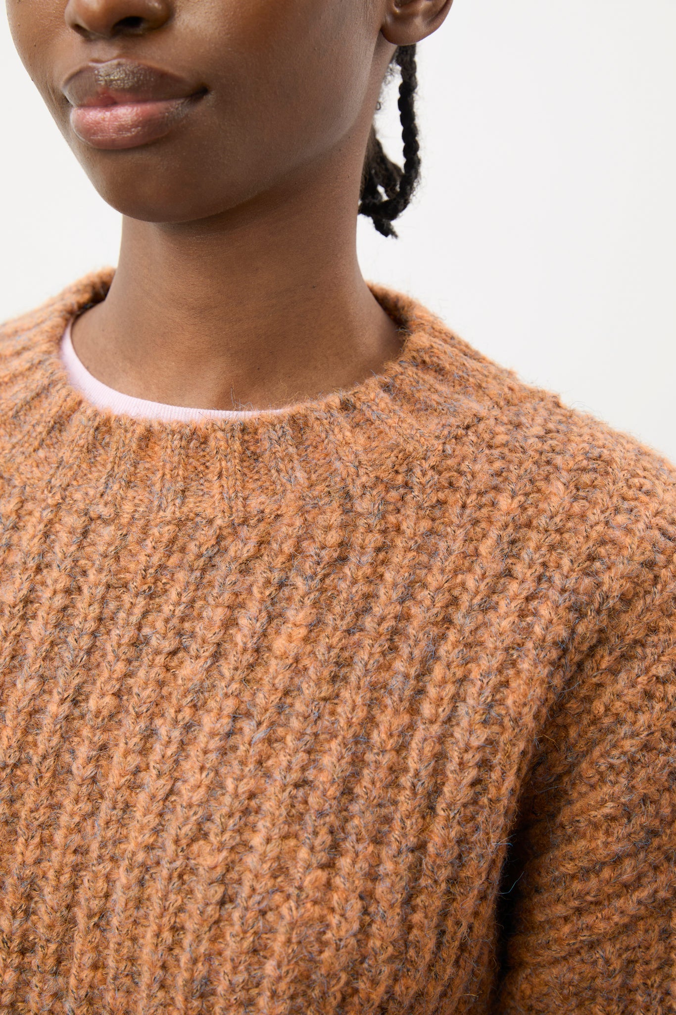 Brown flecked chunky knit cropped jumper