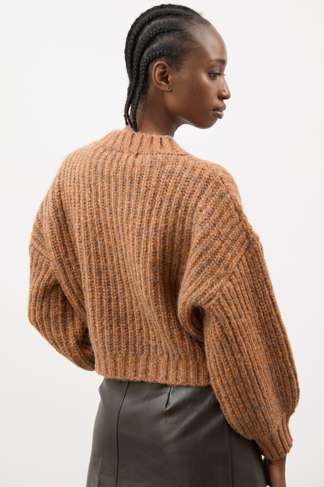 Brown flecked chunky knit cropped jumper