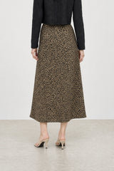 Brown leopard satin long skirt