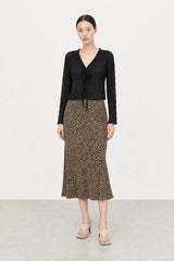 Brown leopard satin long skirt