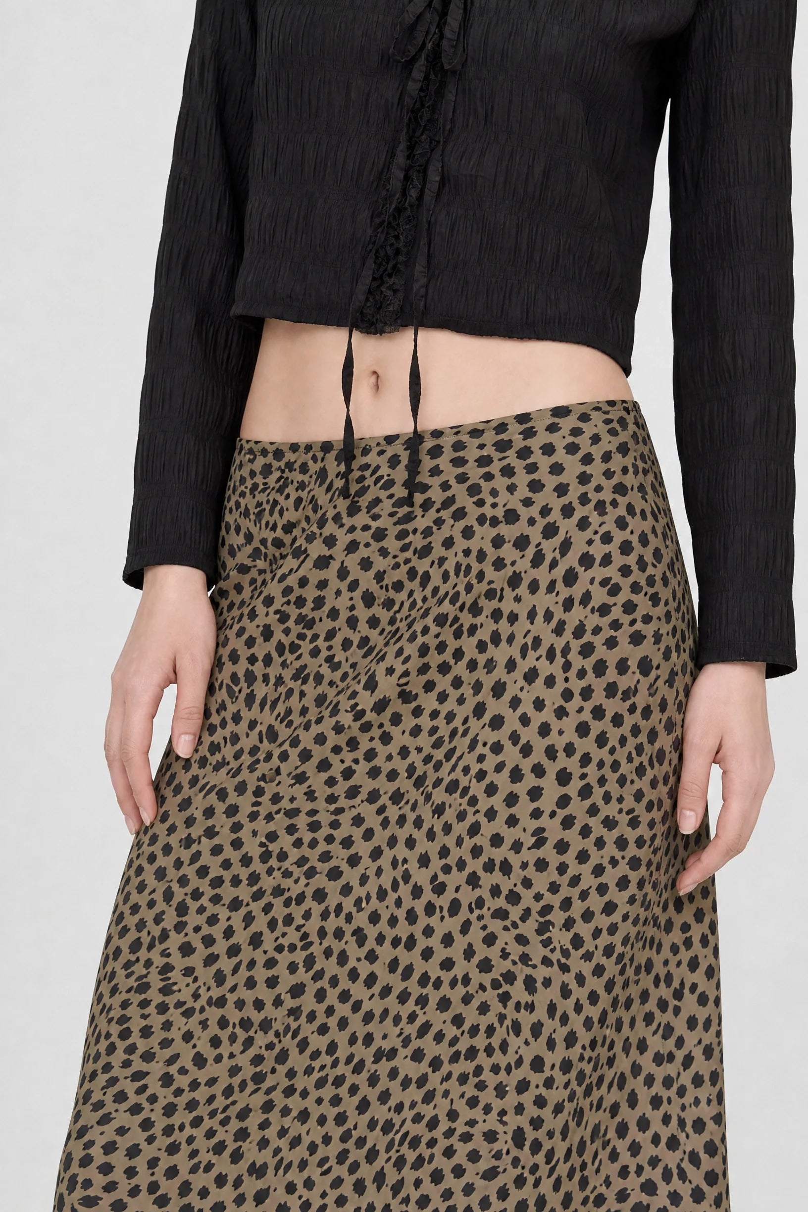 Brown leopard satin long skirt