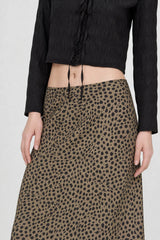 Brown leopard satin long skirt