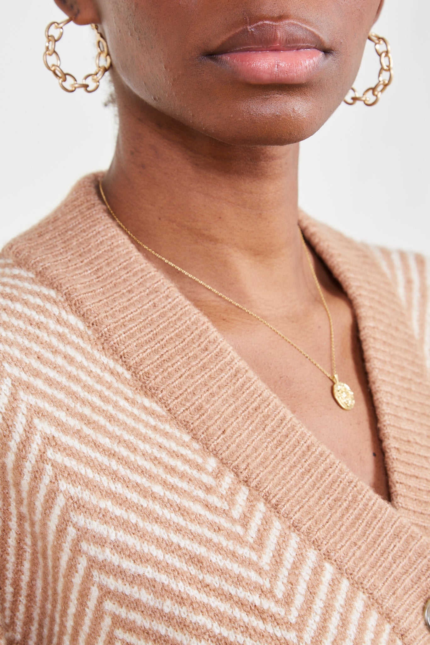 Brown and ivory herringbone cardigan