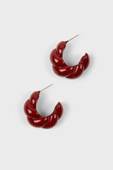 Burgundy enamel thick twist hoop earrings