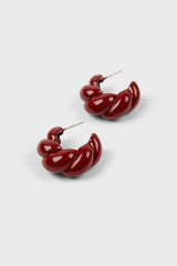 Burgundy enamel thick twist hoop earrings