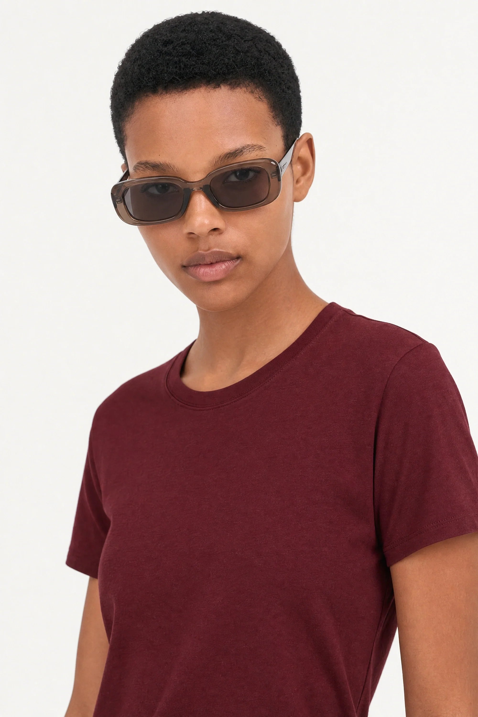 Burgundy semi sheer relaxed fit t-shirt