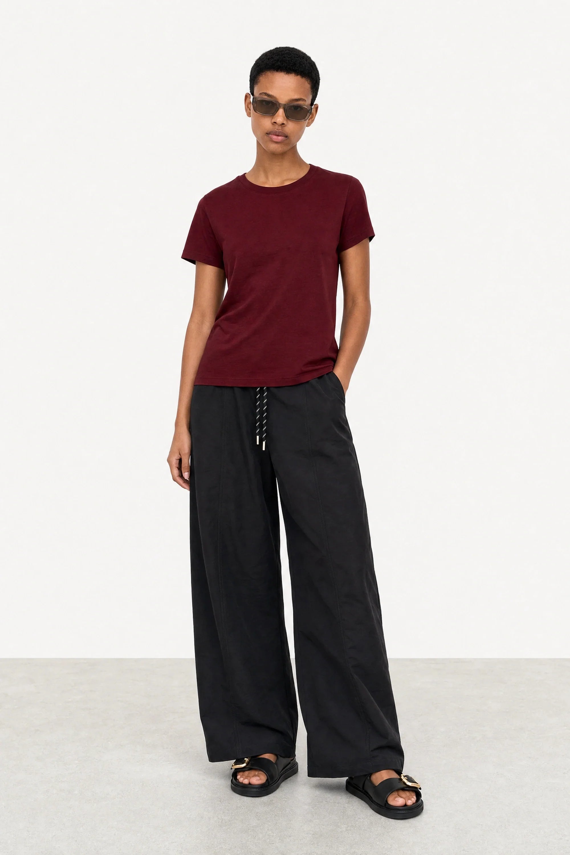 Burgundy semi sheer relaxed fit t-shirt