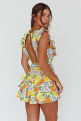 Weekend Muse Sleeveless Layered Frill Romper Yellow Floral