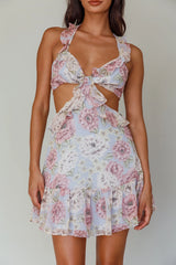 Violette Ruffle Strap Cut-Out Mini Dress Floral Blue