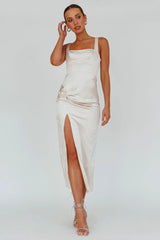 Kristin Knotted Waist Split Midi Dress Champagne