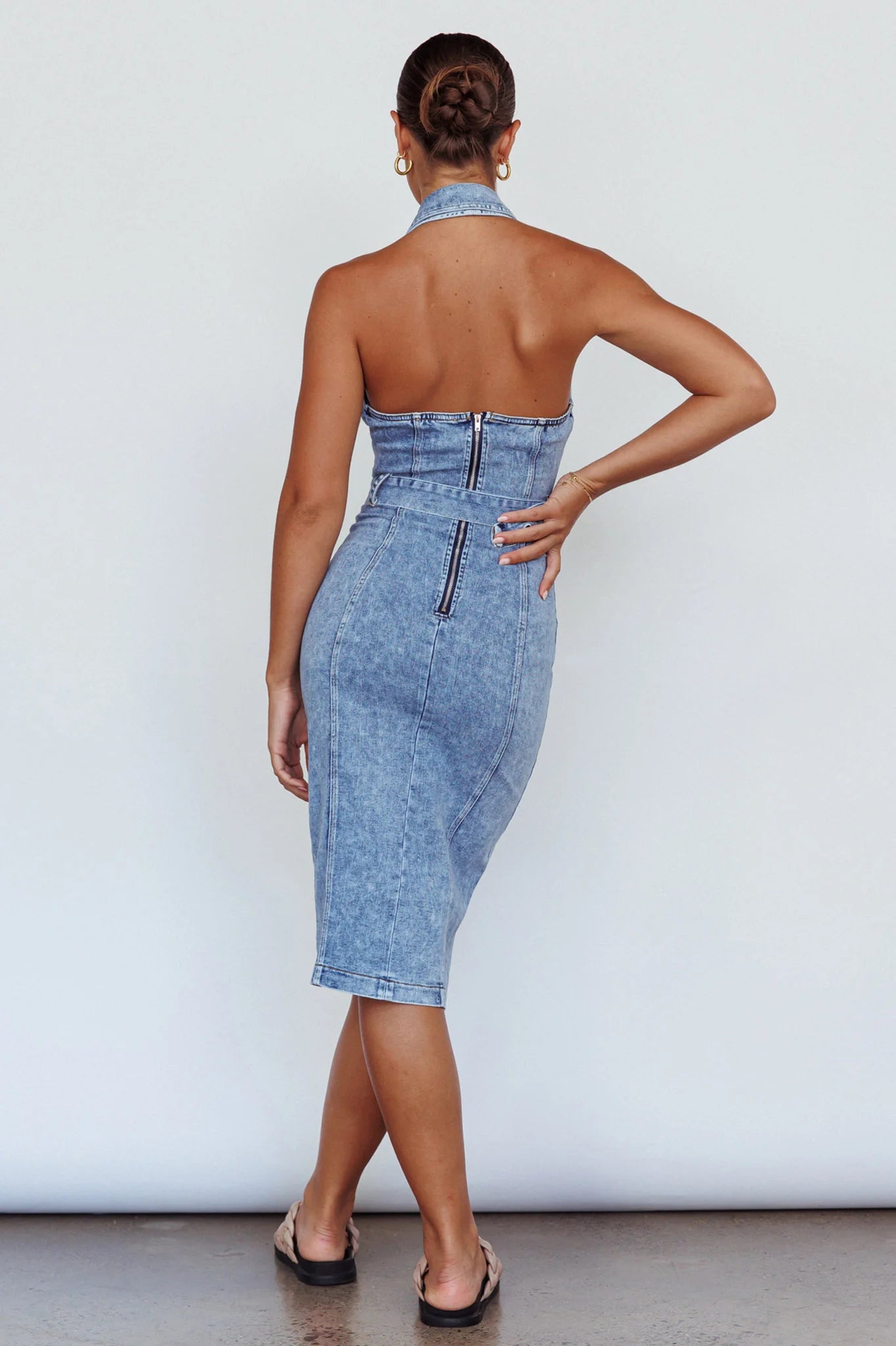 Good To Go Halterneck Midi Dress Denim