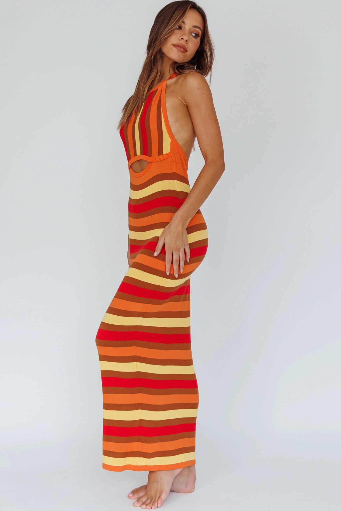 French Riviera Halterneck Knit Maxi Dress Brown/Orange