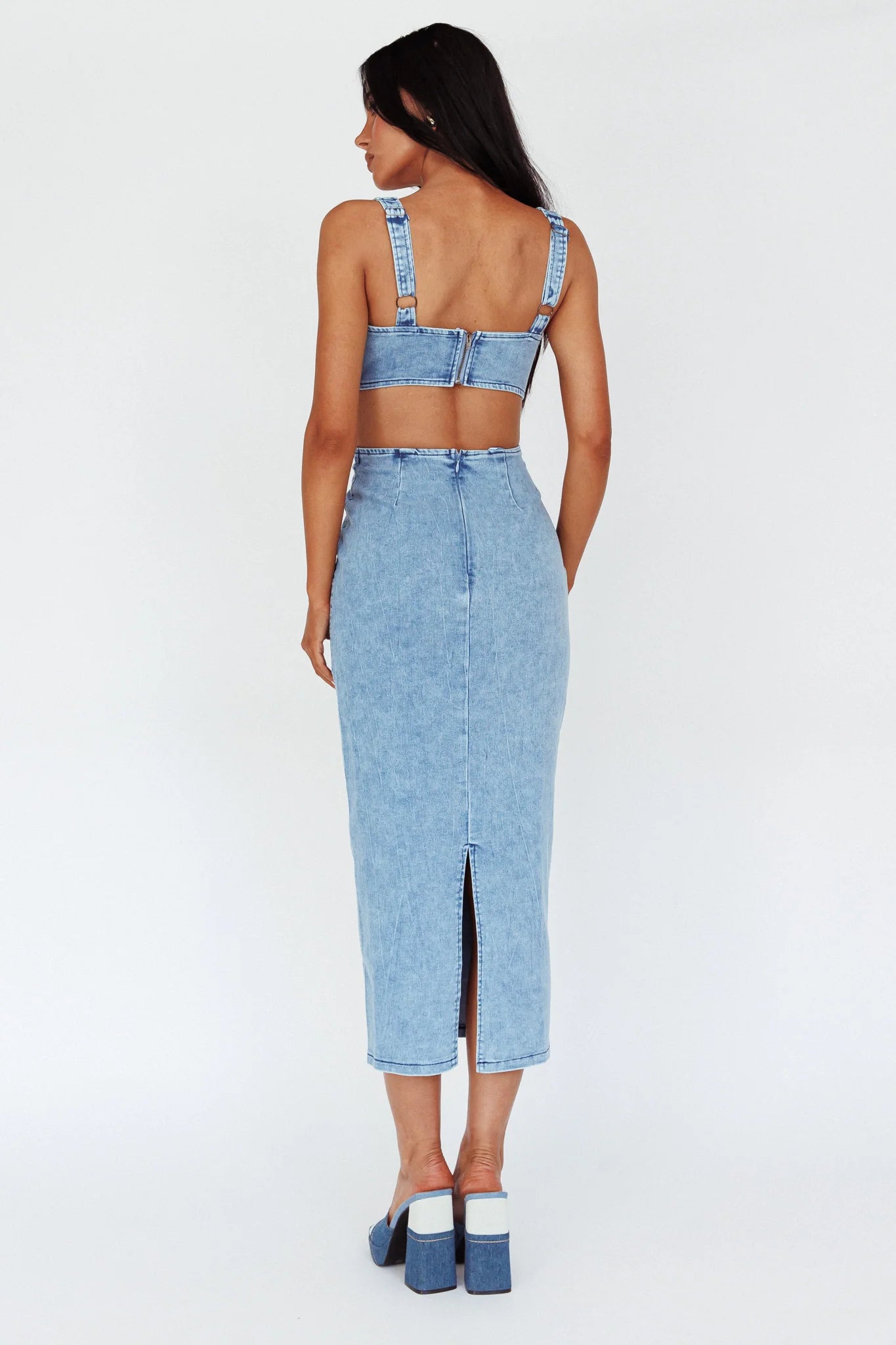 Kainani Cut-Out Waist Midi Dress Denim Blue