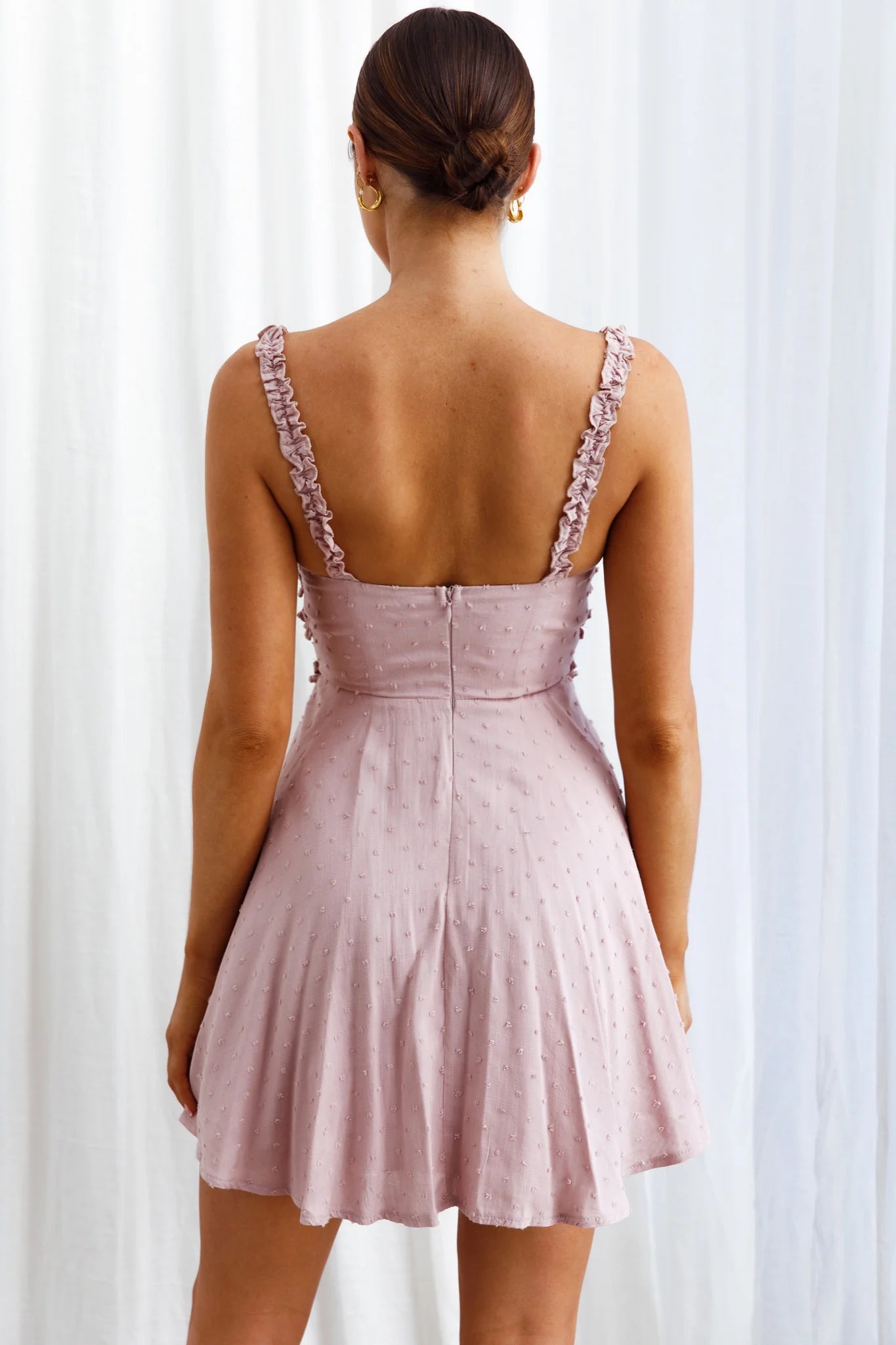 Illia Frill Trim Textured Dress Mauve