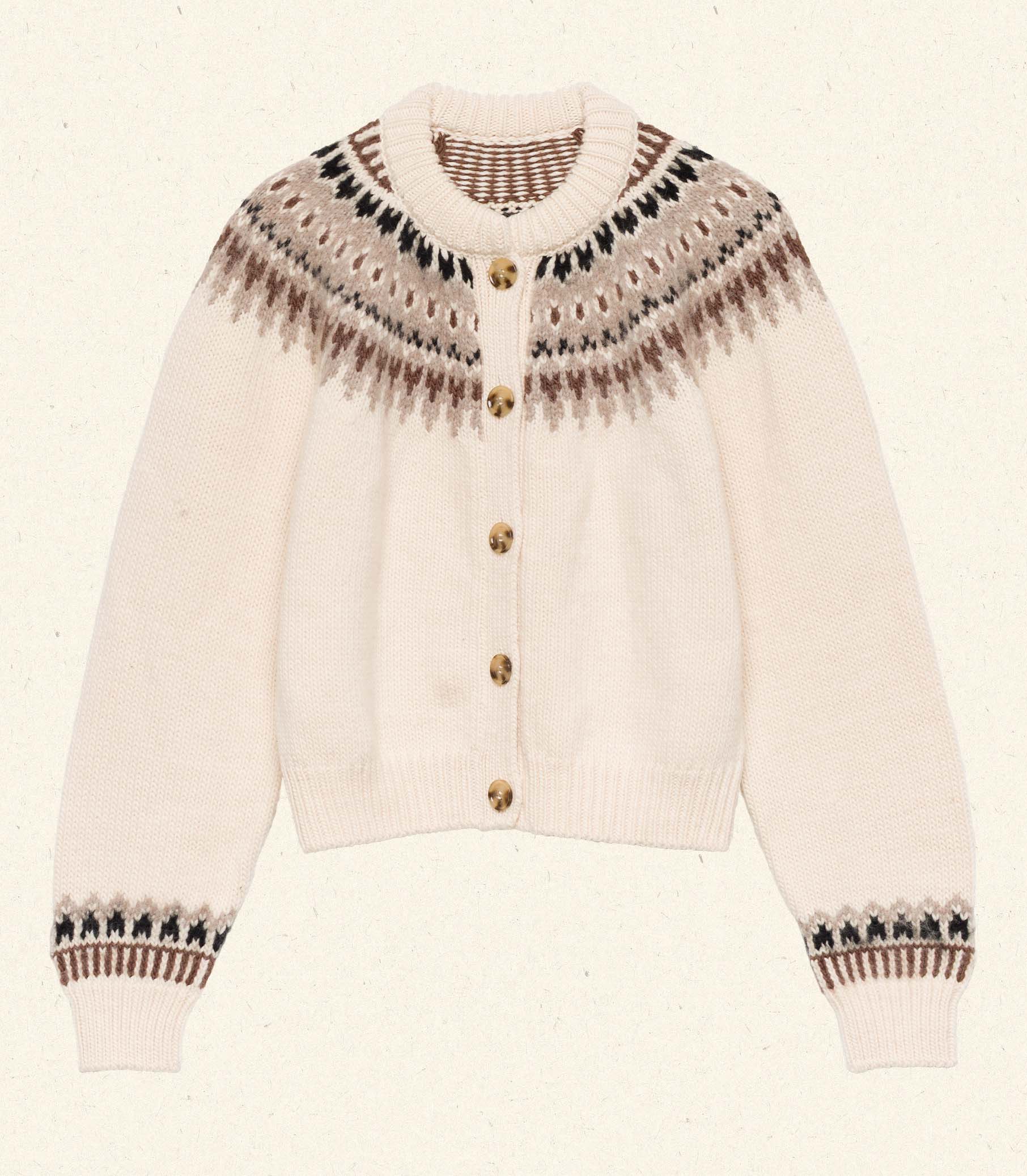 CLARKE CARDIGAN -- OATMEAL OLYMPIA FAIR ISLE