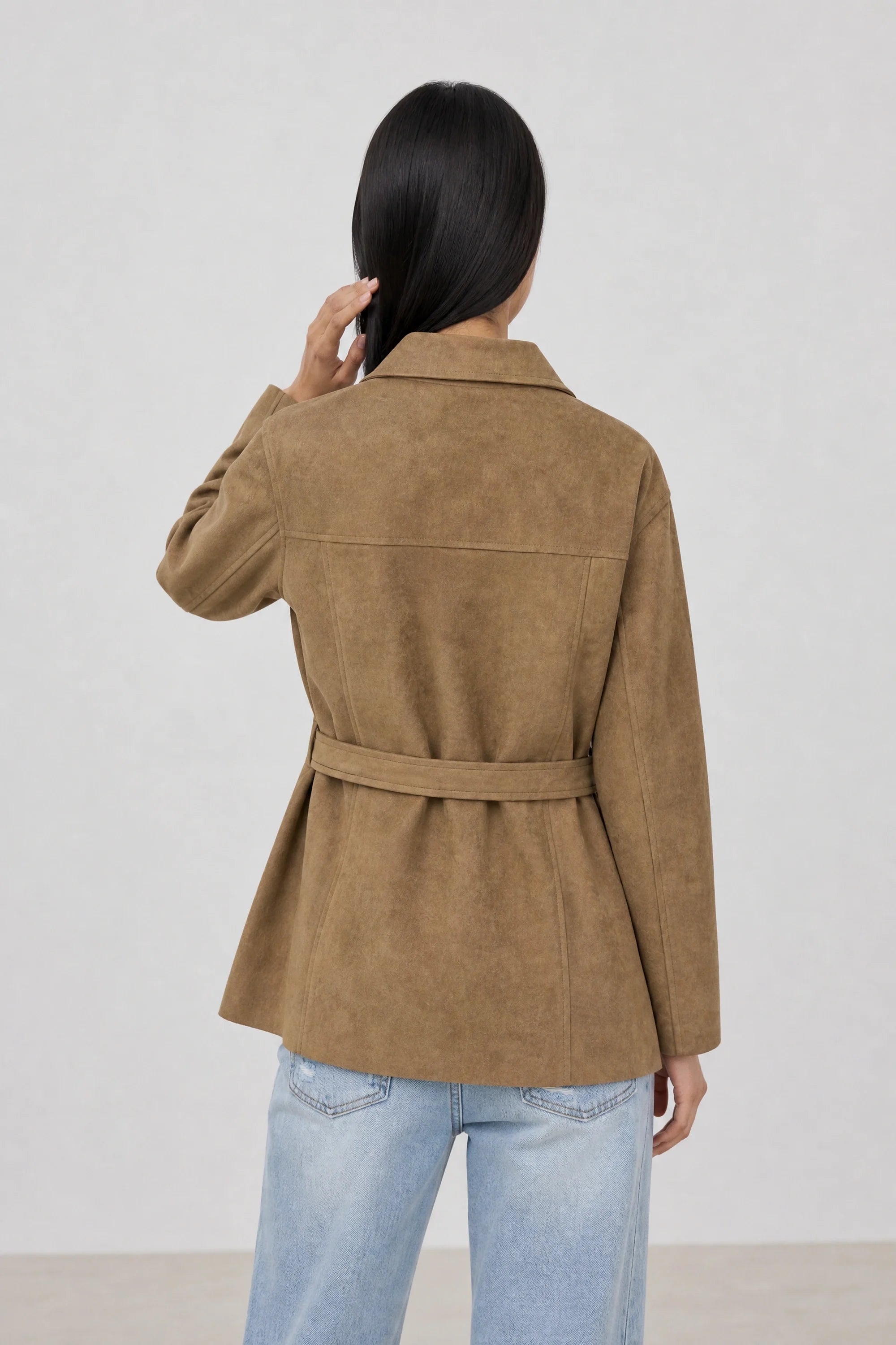 Caramel vegan suede belted jacket