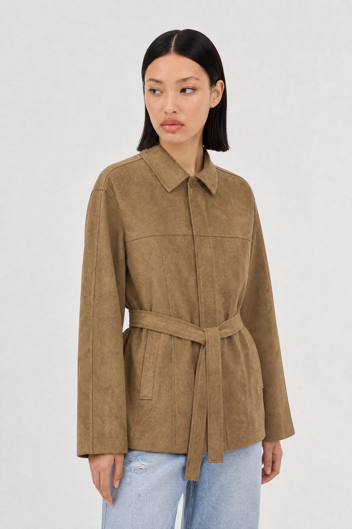 Caramel vegan suede belted jacket