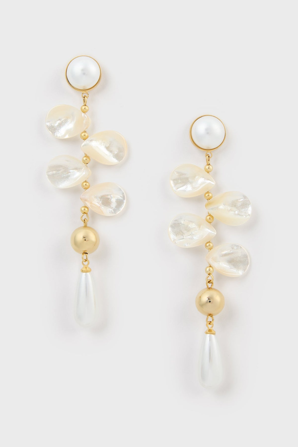 Cascading pearl gold trimmed drop earrings