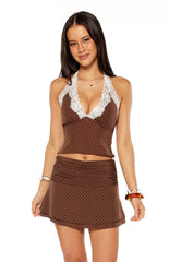 Casper Brown Polka Dot Halter Neck Top