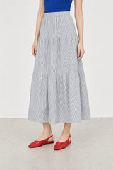 Charcoal grey seersucker tiered midi skirt
