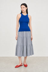 Charcoal grey seersucker tiered midi skirt