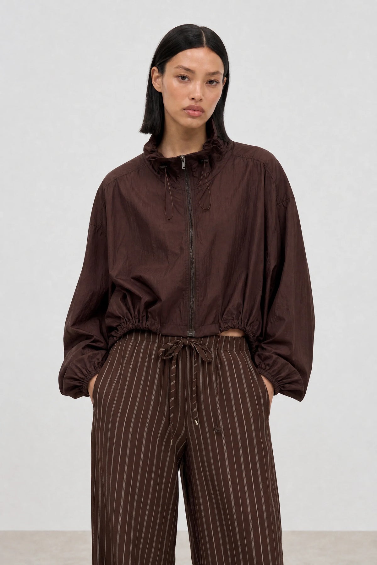 Chocolate brown high low windbreaker