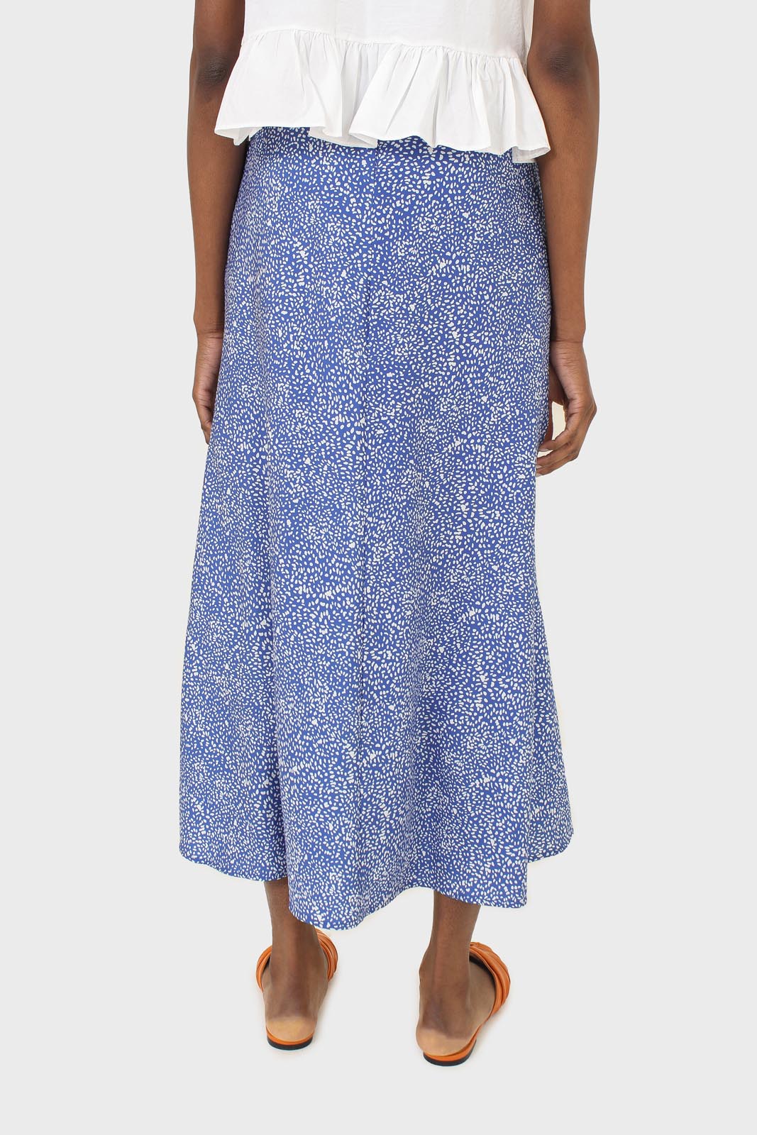Cobalt blue and ivory dappled maxi skirt