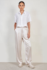 Cream flap pocket satin wide leg trousers